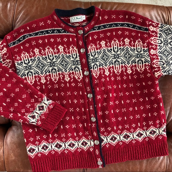 L.L. Bean Sweaters - Vintage LL Bean Nordic Style Button Cardigan
